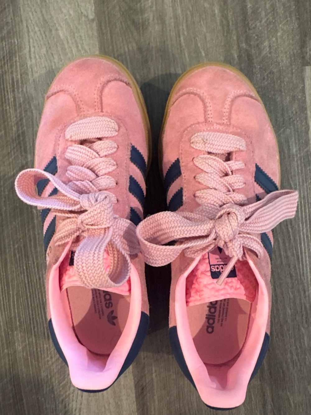 adidas gazelle platform  Pink Suede Sneakers with Navy Stripes
